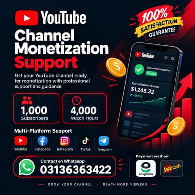 YOUTUBE MONETIZATION 1K SUBSCRIBER 4K WATCHTIME