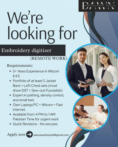 Level 4 Embroidery Digitizer Required - Jacket Back Expert - Remote Jo