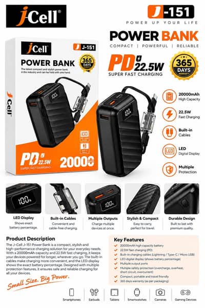 Jcell J-161 Power Bank — 20,000mAh
