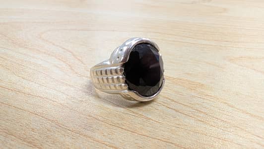 pure chandi ring with natural  garnet stone