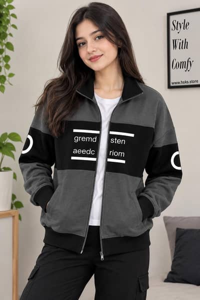Women’s Charcoal & Black Zip-Up Winter Fleece Jacket