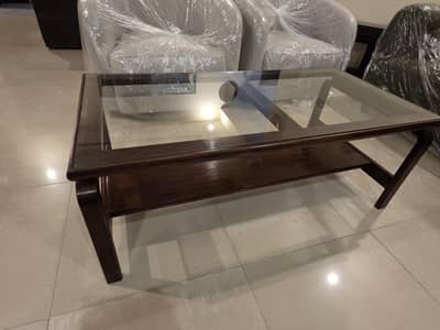 Center table pure wood with glass top