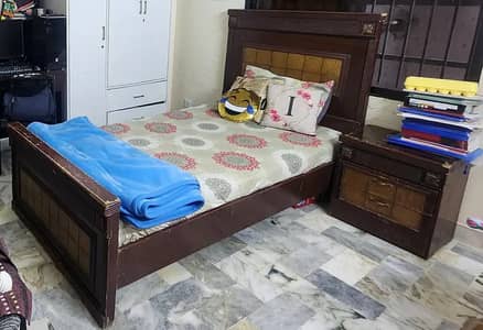 Single Wooden Bed with Side Table