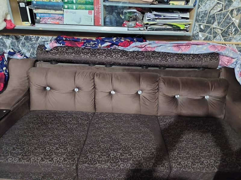 double bed, side table, full piece sofa set, dressing table 1