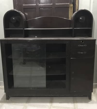 Display Cabinet in dark wood hutch.
