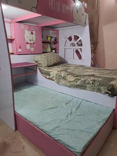 3-in-1 Wooden Bunk Bed with Storage Stairs, Drawer Bed & Cupboard.