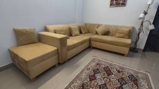 Slightly Used 5-Seater L-shape Corner Sofa with Settee & Cushions
