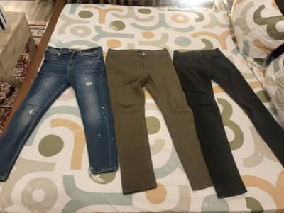 3 Stylish Jeans Bundle | Dark Blue + Black + Olive Green | W30 & W32