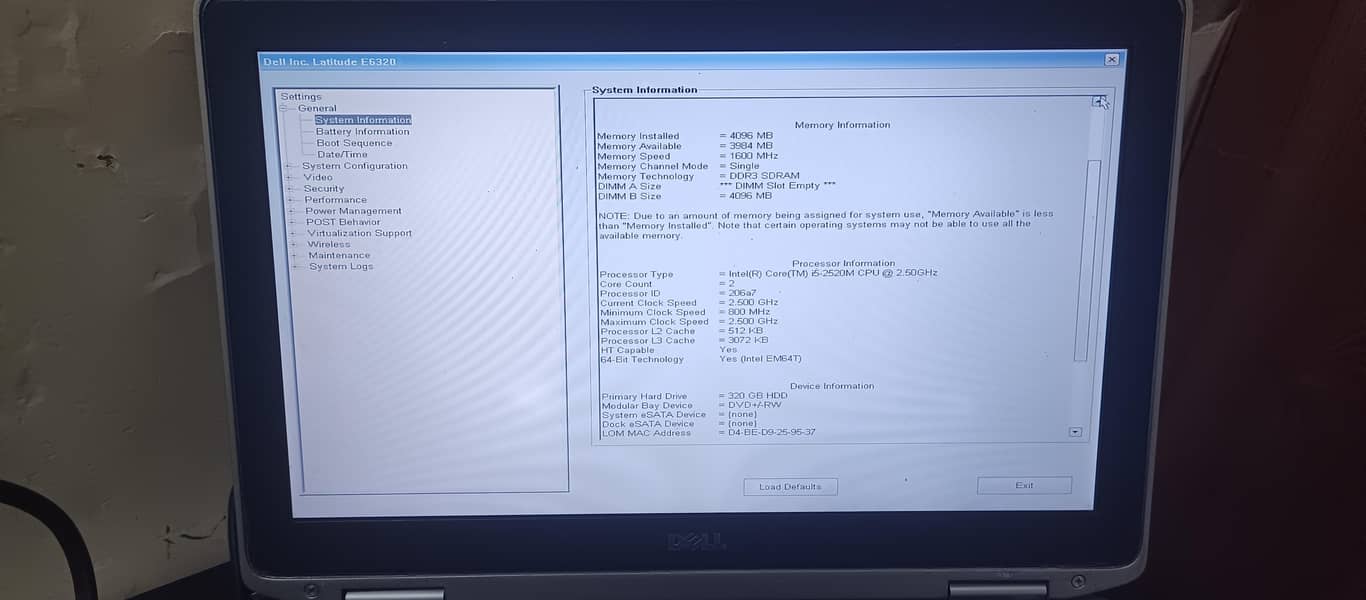 Dell latitude E6320 3