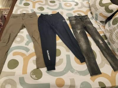 3 Stylish Pants Bundle | Charcoal Black + Dark Blue + Skin | W30–W32