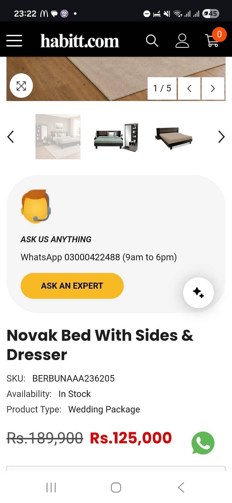 Bed with attached side tables & dressing table 3