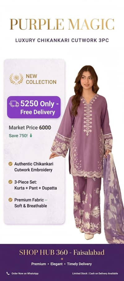 3pcs women stitched cotton lawn embroidered suit