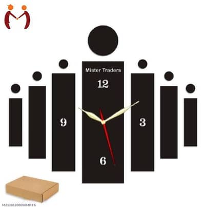 3D Wooden Wall Clock Black Modern Design