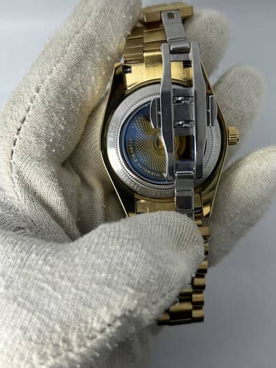 Gold Tone Luxury Automatic Watch | Crystal Bezel