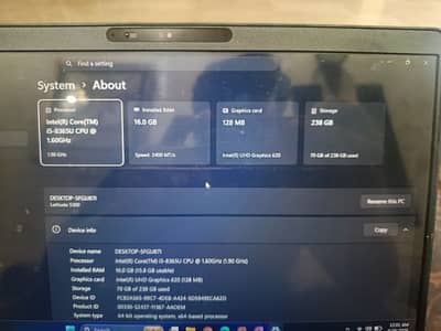Dell Latitude 5300, Core i5 8gen, 16gb Ram 256gb ssd