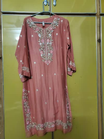 embellished cotton kirta pink