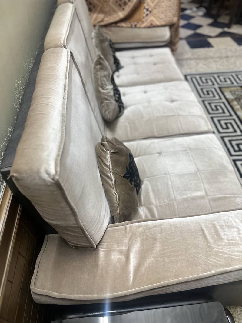 Seven seater Velvet Sofas with center table 5