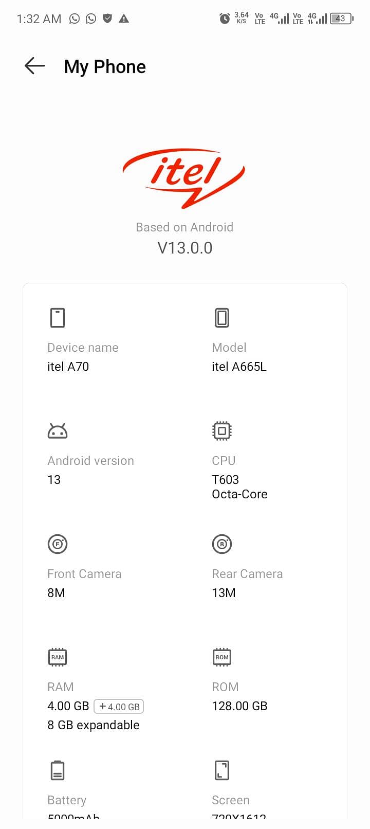 Itel A70 0