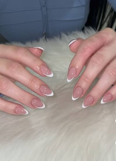 French Tip Press On Nails-Medium Pointed Almond Shape Nails