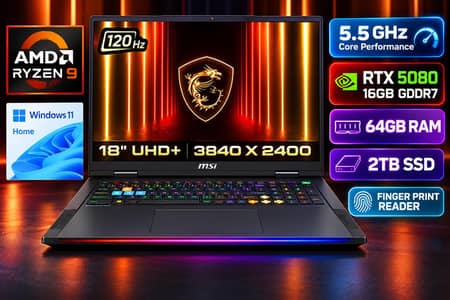 MSI Stealth A18, AMD Ryzen 9, RTX 5080, 64GB/2TB, 18" 4k UHD mini LED