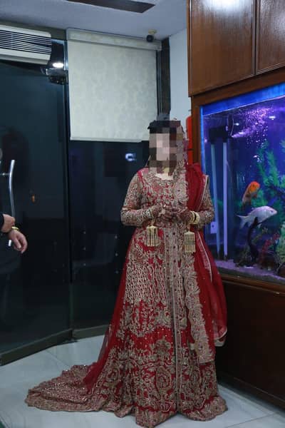 Heavy tail gown bridal barat wear with banarsi lehnga