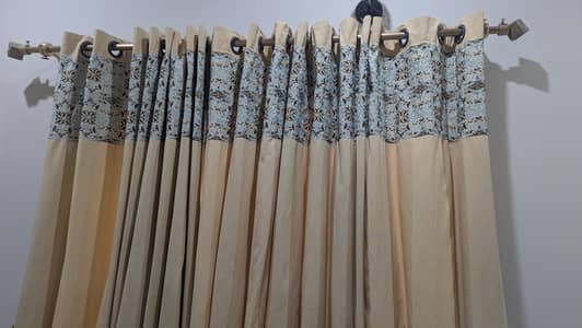 Premium Beige & Blue Eyelet Curtains – Excellent Condition