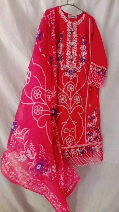 maroon cotton embroided dress