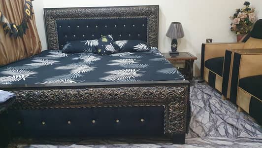 poshish black velvet bed and sofa set 50000 full and final price