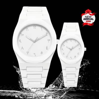 White Couple Watches Corbon Fiber Water Resistant Unisex