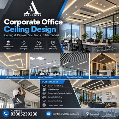 Gypsum Ceiling, Drywall Partitions & Cement Board Work in Islamabad