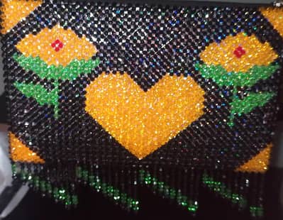 Handmade Beaded Ladies Hand Bag – Black & Golden Design