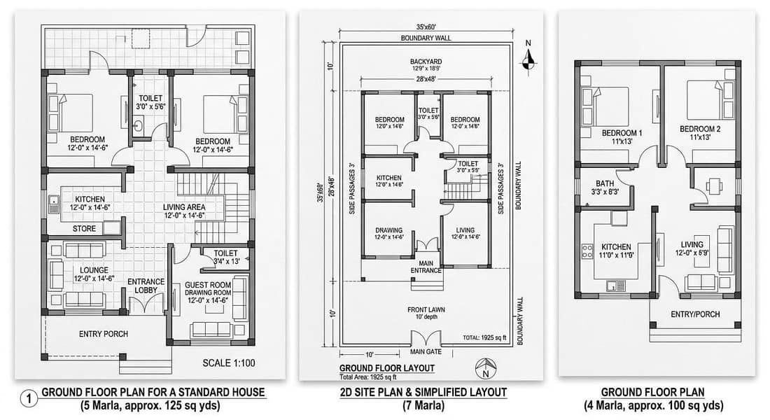 گھروں کے نقشے بنوائیں | 2D Floor Plan | Ground & First Floor 0