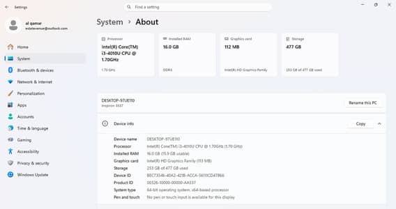 3537 | Core i3 4th Gen | 16GB RAM | 512GB SSD| Personal use first Hand