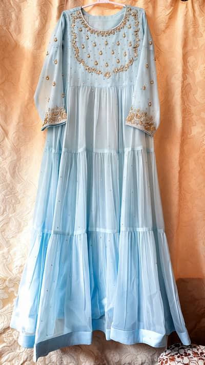 Beautiful sky Blue Heavy Party Wear Frock