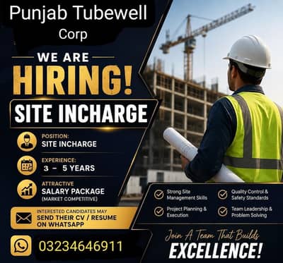 Site Incharge Required – 3-5 Years Experience | Punjab Tubewell Corp