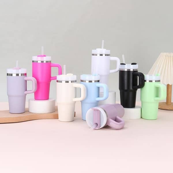 T  Mini 14oz Stainless Steel Tumbler Insulation Coffee Cup Water Bottle Mug With Straw In-Car Vacuum Flasks Mug For Holiday Gifts