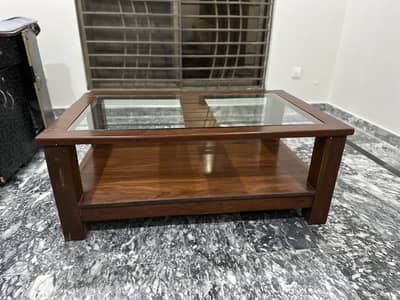 Wooden Center Table With Glass Top