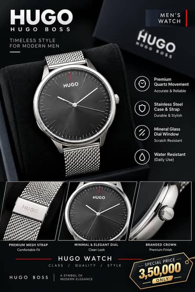HUGO Men’s Premium Silver Mesh Watch