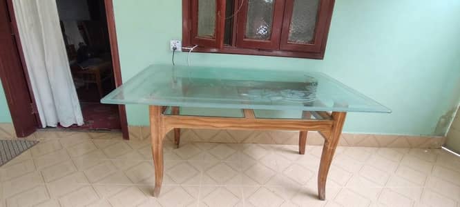 Wooden Dining Table with Glass Top - Without Chairs