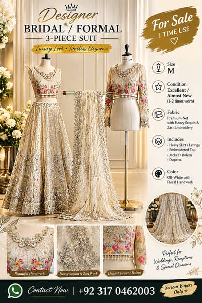Designer Bridal Maxi / Lehenga 3-Piece Suit – 1 Time Used – Size M