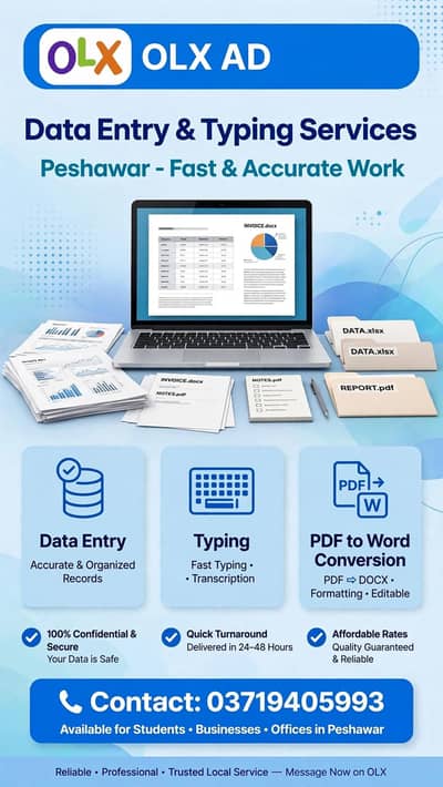 Data entry ,typing work pdf to word peshwar