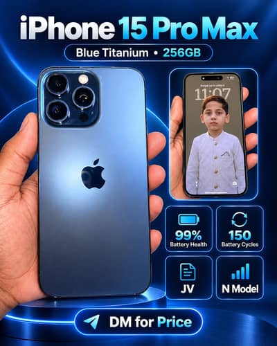 iPhone 15 Pro Max Blue Titanium | 256GB | JV | 99% Battery