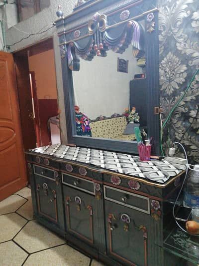 Dressing and Wooden bed for sale side tables included