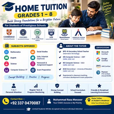 Home Tuition Grades 1-8 | Cambridge, Oxford, PTB, LGS, Beaconhouse