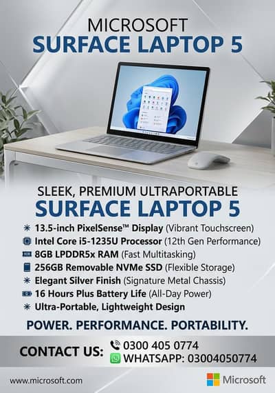 Microsoft surface Laptop 5, core i5 12th gen,8GB DDR5 ram 256nvme