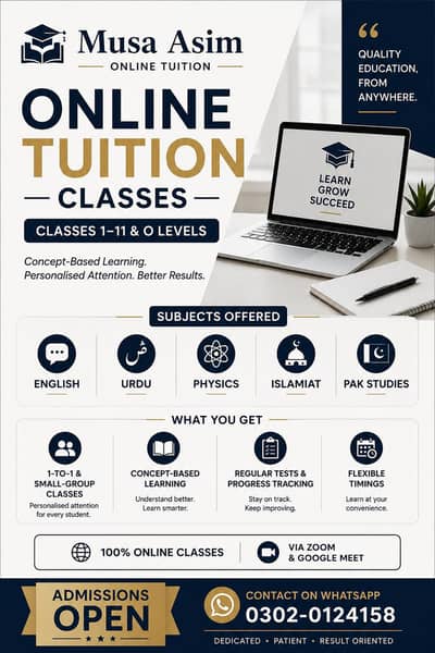 Online Tuition for Classes 1–11 & O Levels | All Major Subjects