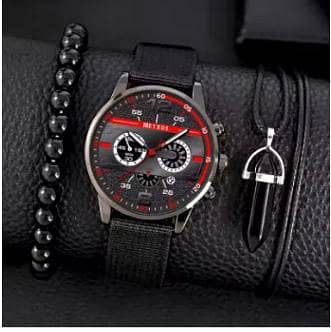 3PCS Set Fashion Mens Bracelet Necklace Watches Men Business Quartz Wrist Watch Classic Male Casual Nylon Watch Reloj Hombre  R3275