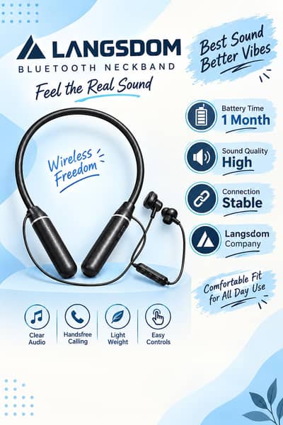 LANGSDOM Bluetooth Neckband – Wireless Earphones | Hands-Free Calling