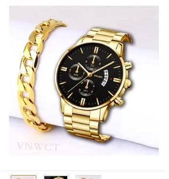 Luxury Men Steel Golden Watch Calendar Quartz Wristwatch Chain Bracelet Business Watches Man Clock for Men Relogio Masculino R3951
