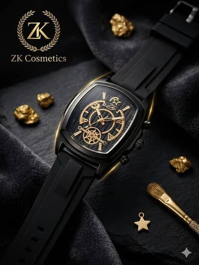 luxury golden chronograph watch with blue dial